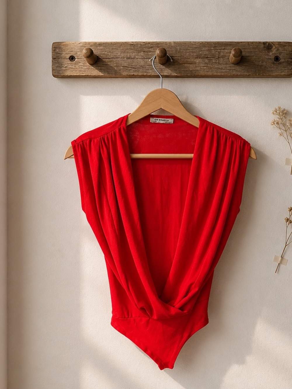 Zara Red Draped V-Neck Bodysuit